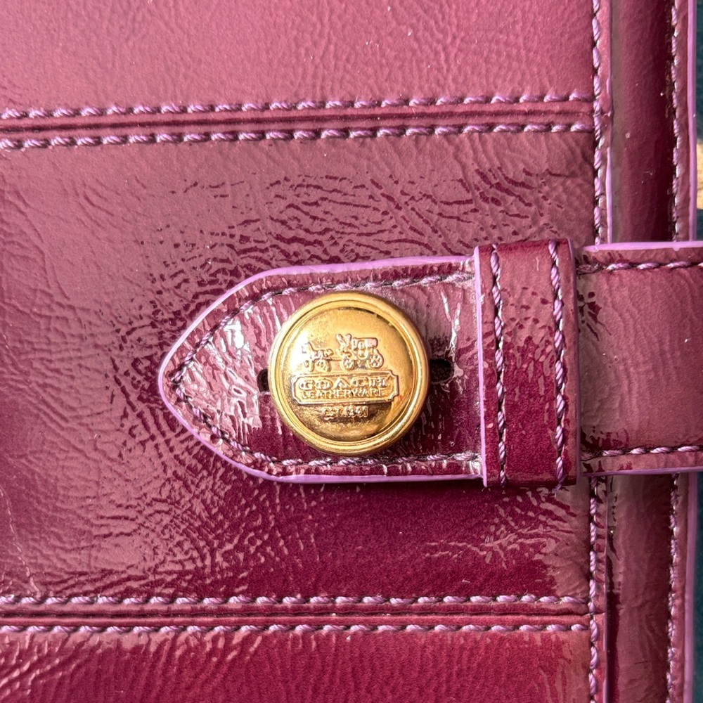 Coach Glossy Patent Agenda Cover in Wine - Picture 2 of 8